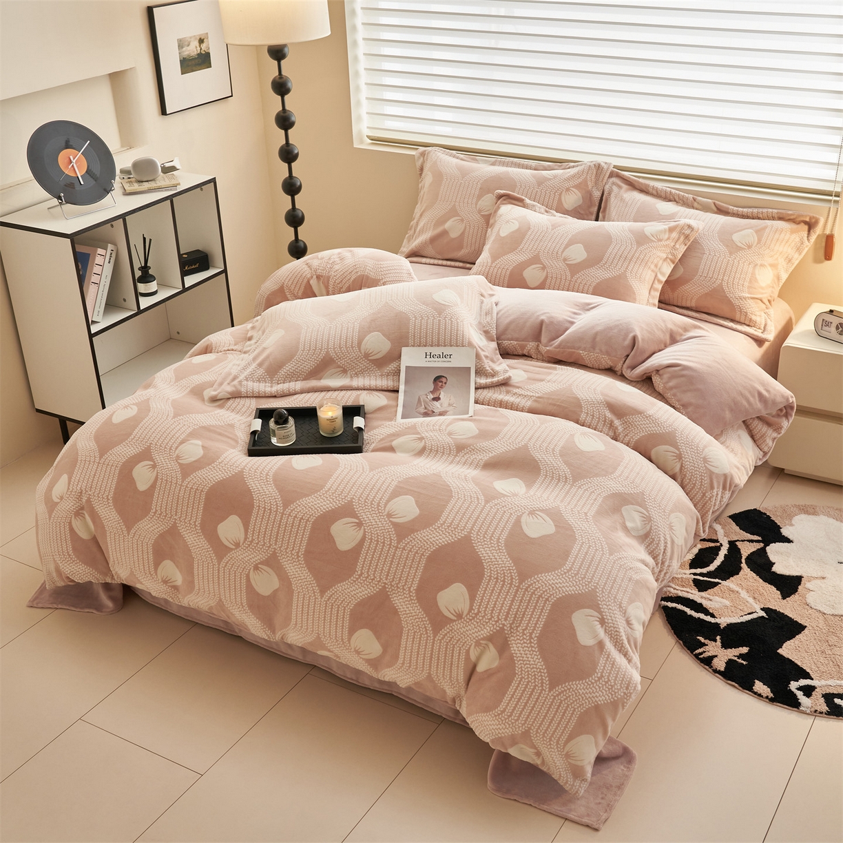 91家纺网 家纺一手货源 找家纺 恒爱家纺 2025新款牛奶绒立体剪花四件套 橞郁而安