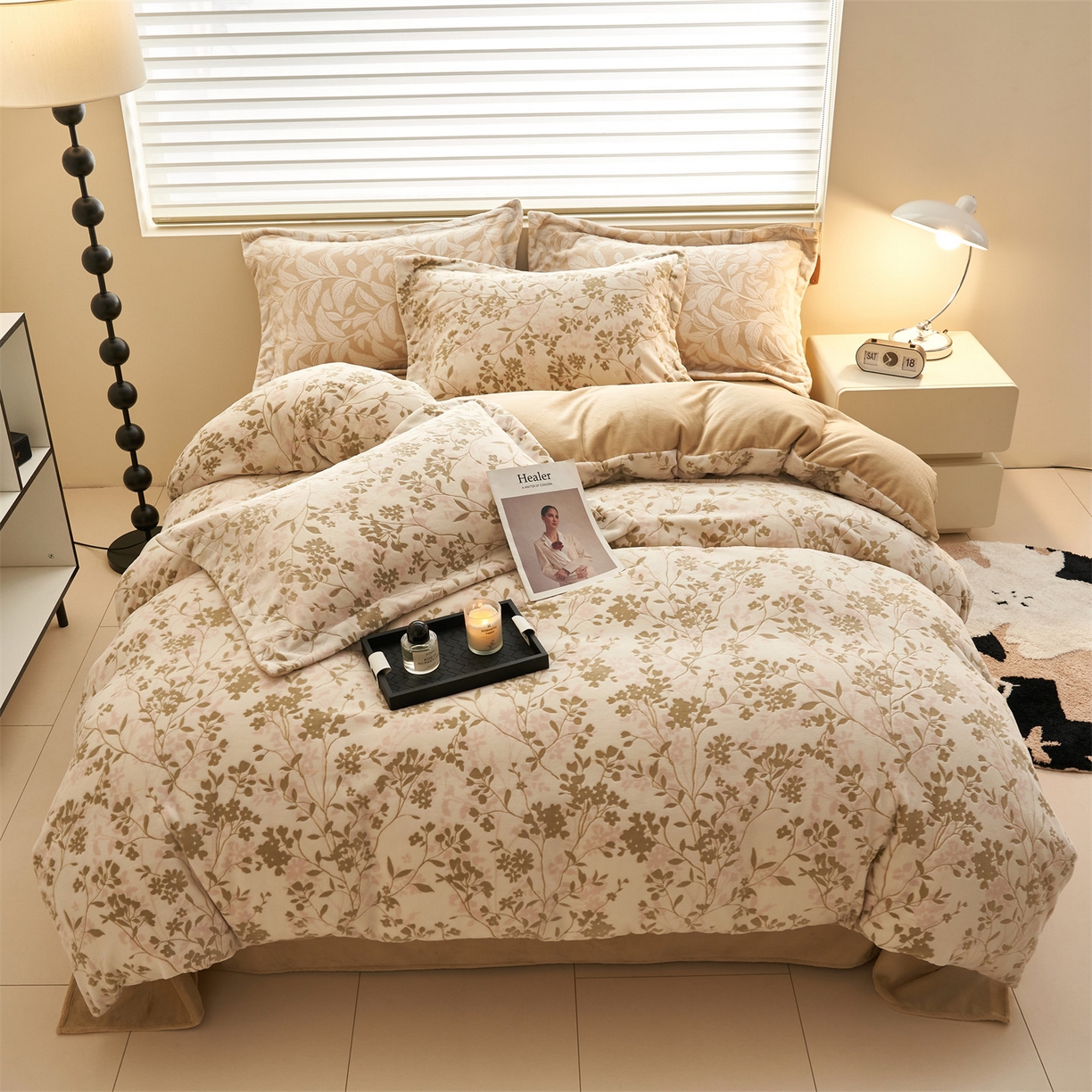 91家纺网 家纺一手货源 找家纺 恒爱家纺 2025新款牛奶绒立体剪花四件套 漫步时光-浅咖