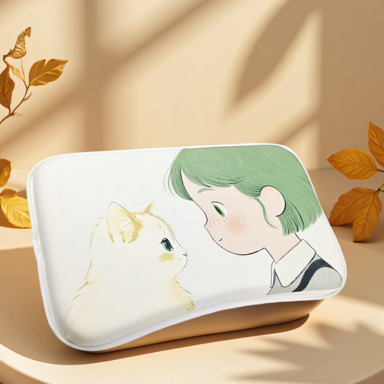 91家纺网 家纺一手货源 找家纺 小猫派 2025秋冬印花儿童小八字宫崎骏风可水洗亲水棉枕芯（新款9.1号有货）（新款9.1号有货） 绿宝石-小八字