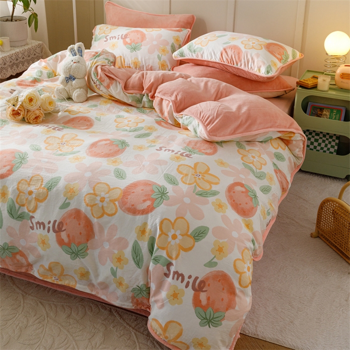 91家纺网 家纺一手货源 找家纺 红粉佳人家纺 2025新款A类棉加绒印花四件套 卡布林