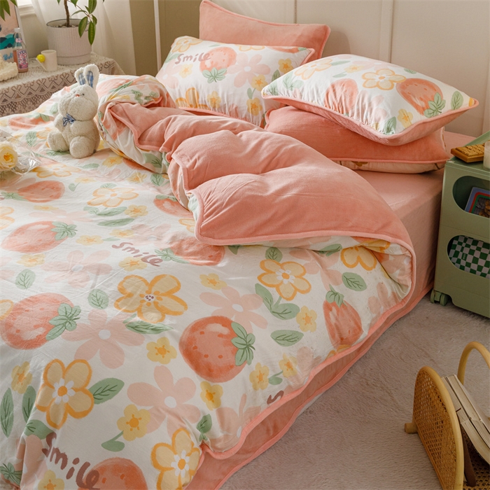 91家纺网 家纺一手货源 找家纺 红粉佳人家纺 2025新款A类棉加绒印花四件套 卡布林