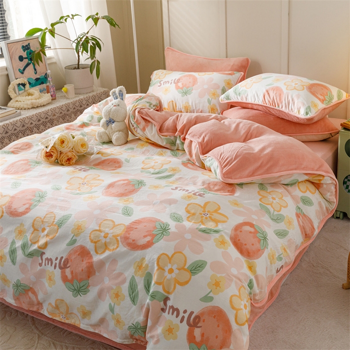 91家纺网 家纺一手货源 找家纺 红粉佳人家纺 2025新款A类棉加绒印花四件套 卡布林