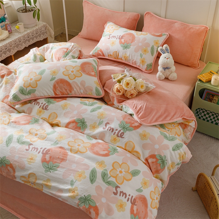 91家纺网 家纺一手货源 找家纺 红粉佳人家纺 2025新款A类棉加绒印花四件套 卡布林