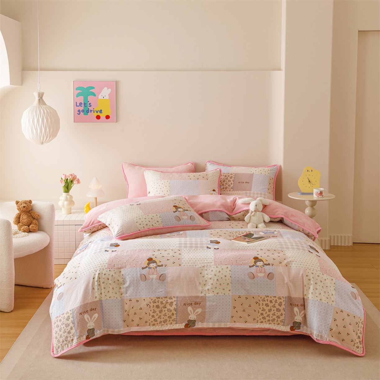 红粉佳人家纺 2025新款A类棉加绒印花四件套 快乐聚会