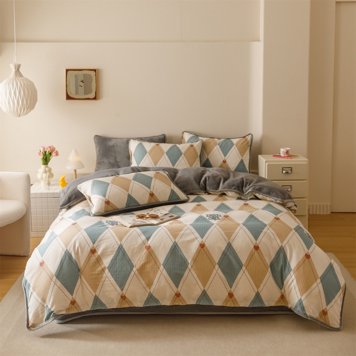 红粉佳人家纺 2025新款A类棉加绒印花四件套 棱柱极光