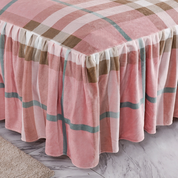 91家纺网 家纺一手货源 找家纺 睡美人 2025新款韩版印花牛奶绒床裙款四件套 宝格-粉