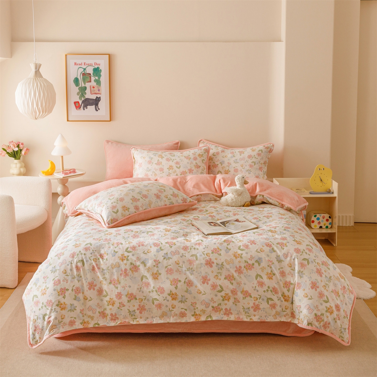 红粉佳人家纺 2025新款A类棉加绒印花四件套 满园芳华