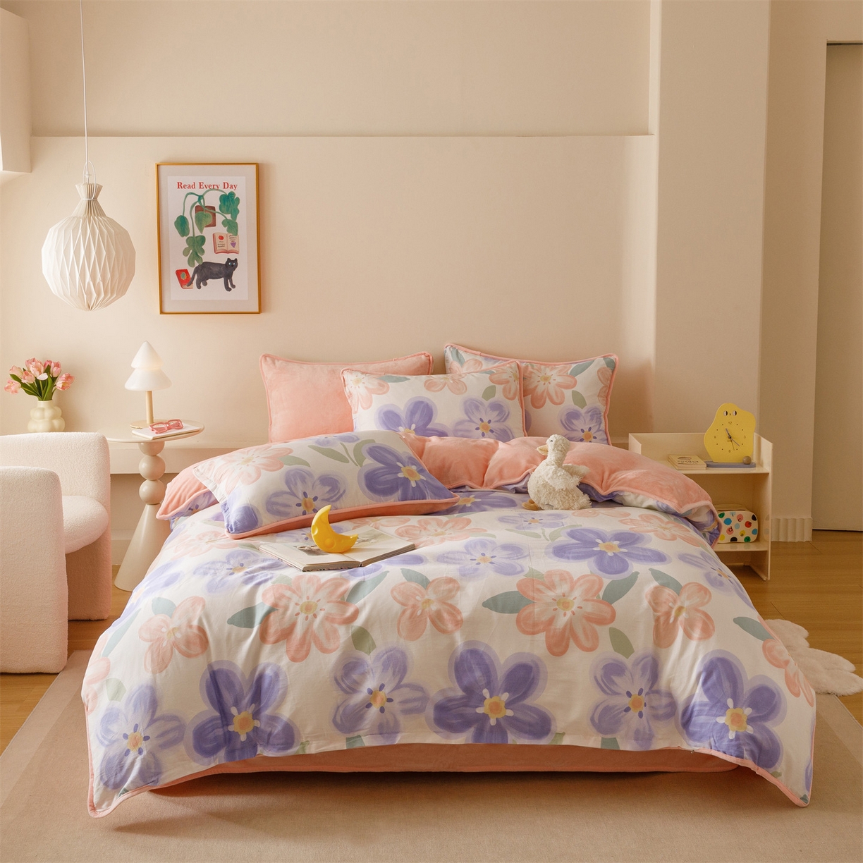 红粉佳人家纺 2025新款A类棉加绒印花四件套 梦幻花海