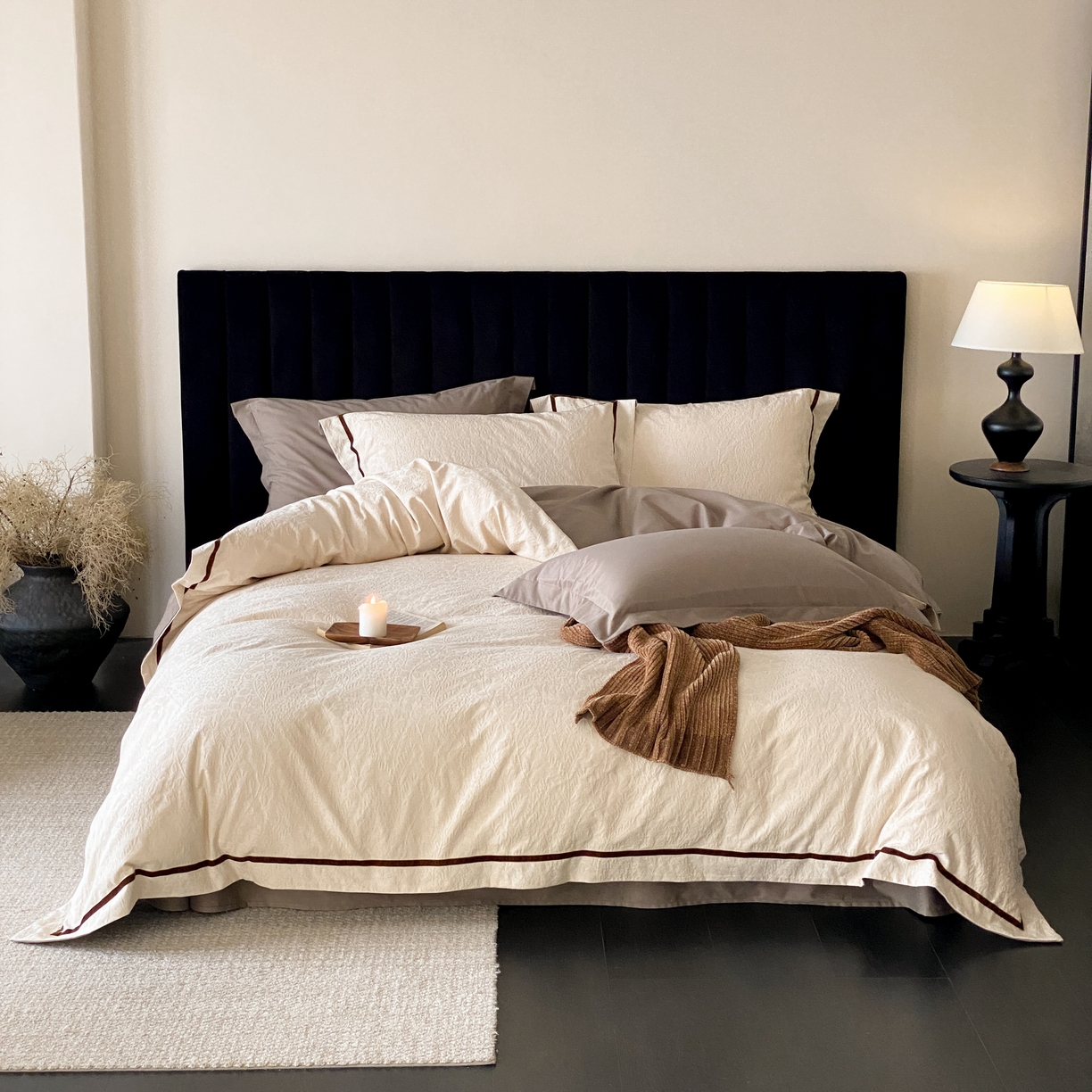 玉宇阁家居 2025新款色织空气大提花磨毛四件套-工艺款 磨毛款-远山檀木