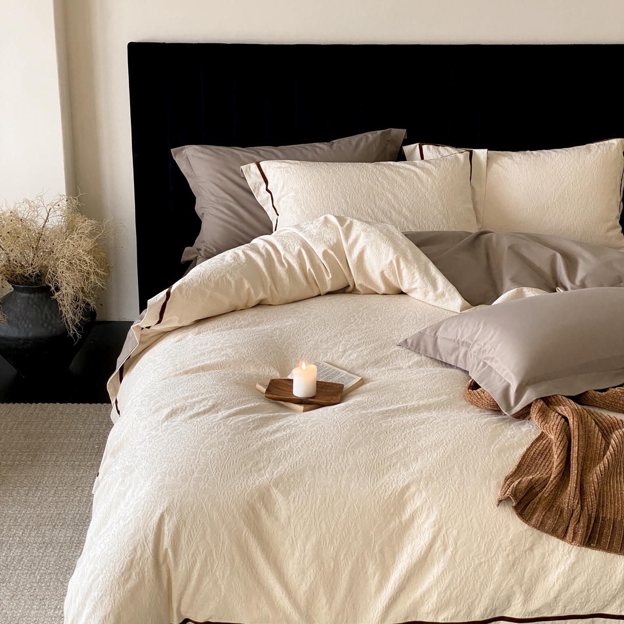 91家纺网 家纺一手货源 找家纺 玉宇阁家居 2025新款色织空气大提花磨毛四件套-工艺款 磨毛款-远山檀木