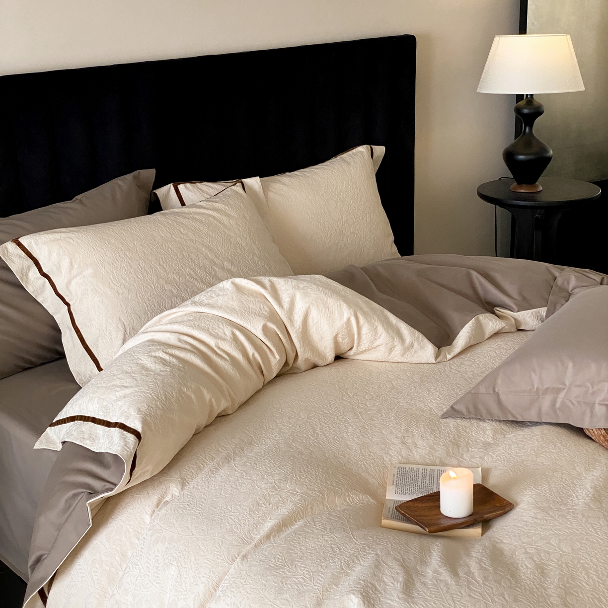 91家纺网 家纺一手货源 找家纺 玉宇阁家居 2025新款色织空气大提花磨毛四件套-工艺款 磨毛款-远山檀木