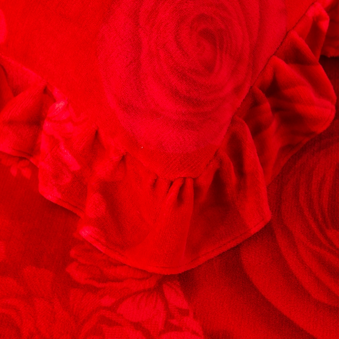 91家纺网 家纺一手货源 找家纺 睡美人 2025新款韩版印花牛奶绒床裙款四件套 玫瑰情缘