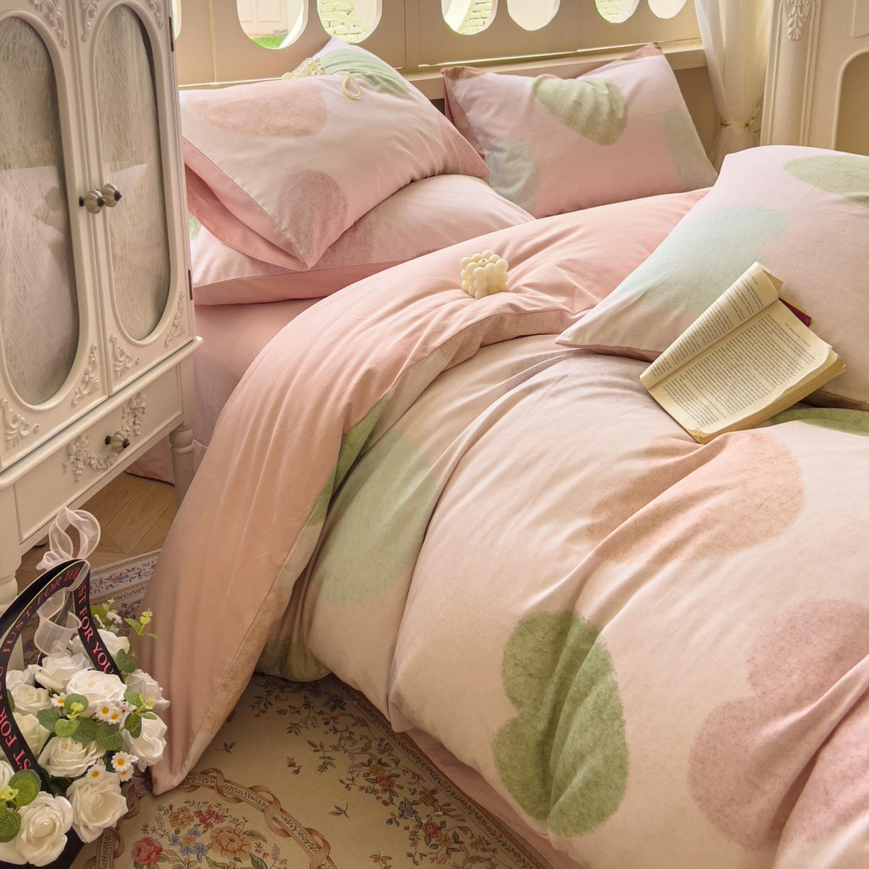 91家纺网 家纺一手货源 找家纺 田野 2025新款全棉13360加厚磨毛印花四件套 爱你-粉