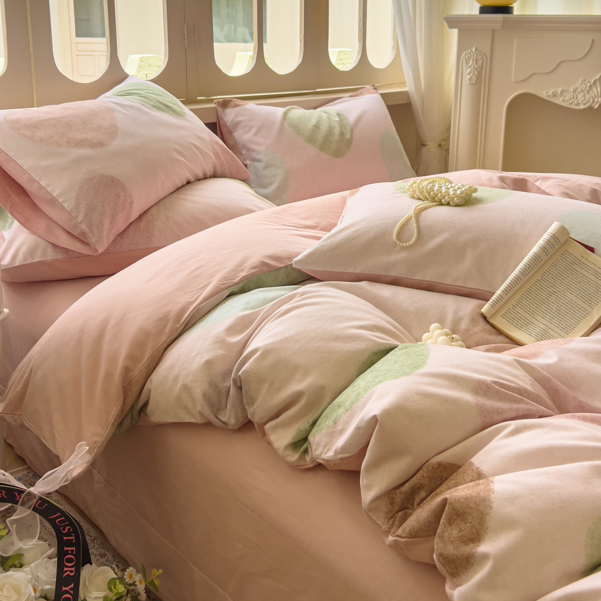 91家纺网 家纺一手货源 找家纺 田野 2025新款全棉13360加厚磨毛印花四件套 爱你-粉