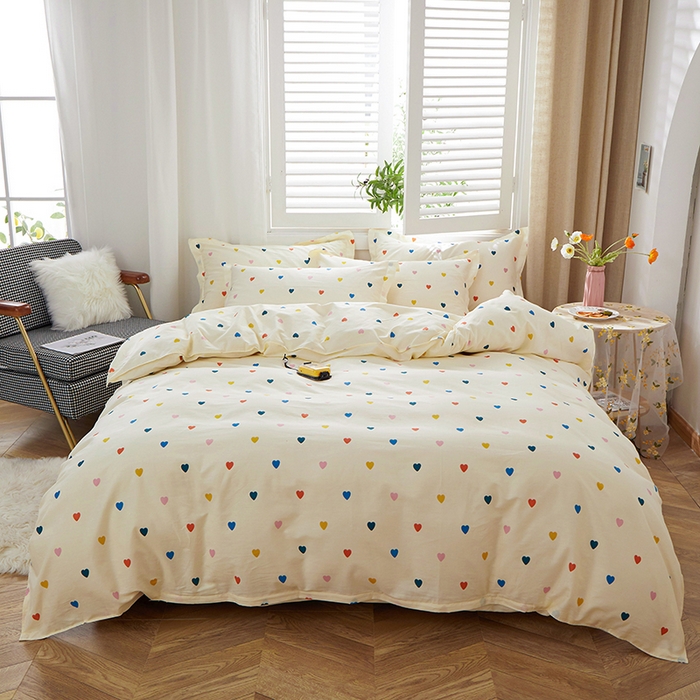 91家纺网 家纺一手货源 找家纺 钰伶 全棉13372印花纯棉床单床笠款四件套（预留6厘米缩水尺寸）小桃心