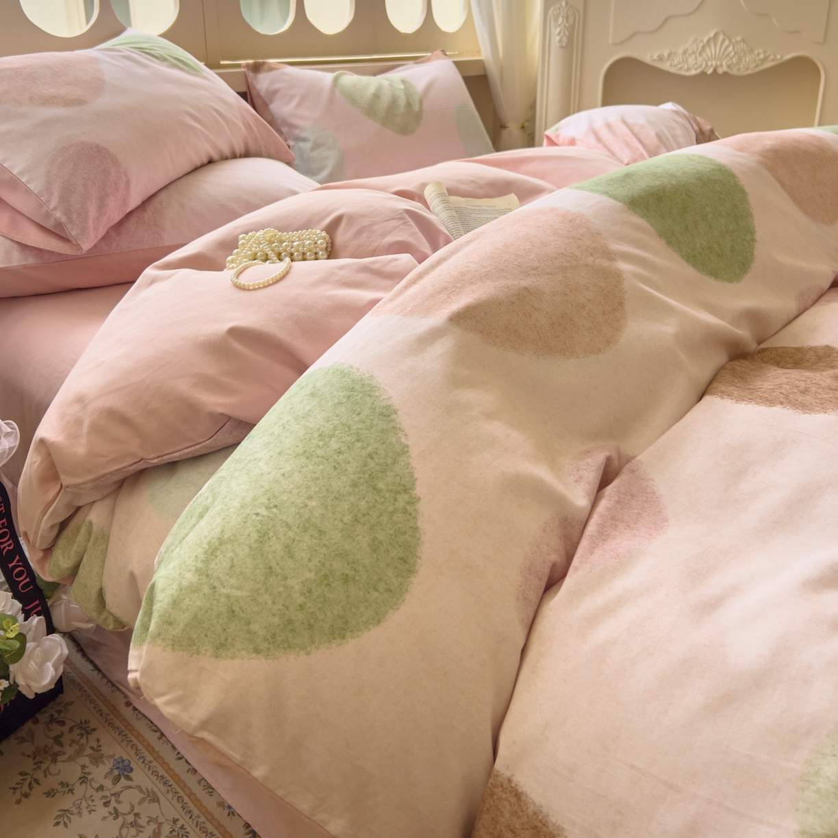 91家纺网 家纺一手货源 找家纺 田野 2025新款全棉13360加厚磨毛印花四件套 爱你-粉