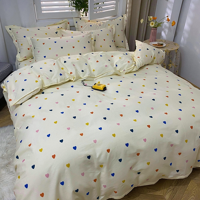91家纺网 家纺一手货源 找家纺 钰伶 全棉13372印花纯棉床单床笠款四件套（预留6厘米缩水尺寸）小桃心