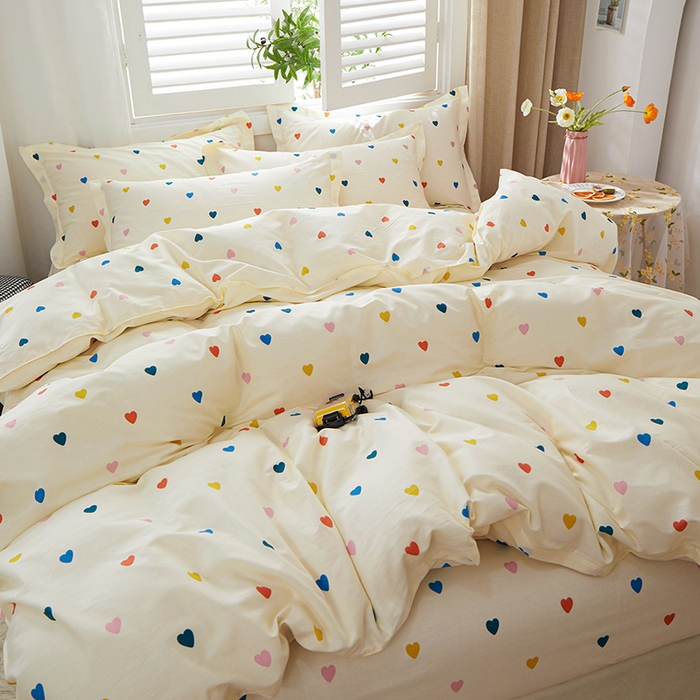 91家纺网 家纺一手货源 找家纺 钰伶 全棉13372印花纯棉床单床笠款四件套（预留6厘米缩水尺寸）小桃心