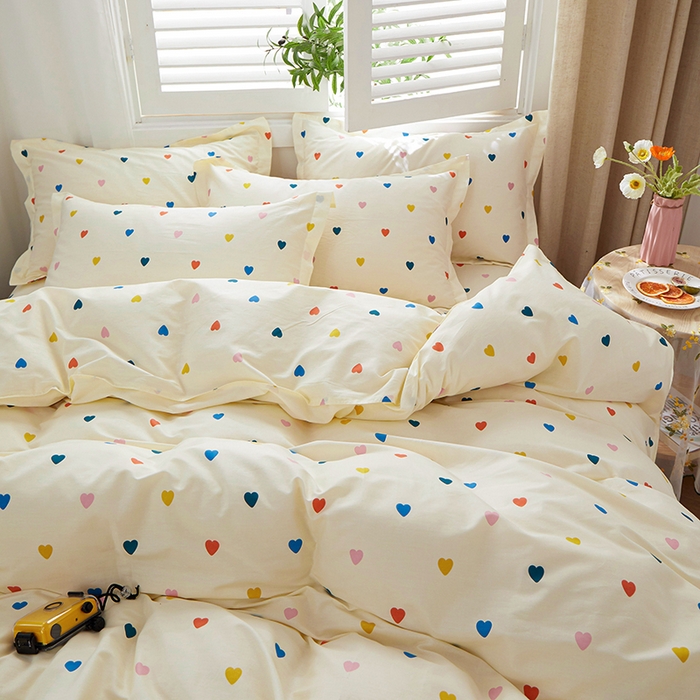 91家纺网 家纺一手货源 找家纺 钰伶 全棉13372印花纯棉床单床笠款四件套（预留6厘米缩水尺寸）小桃心