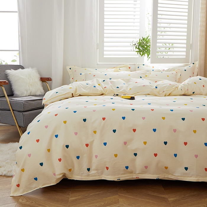 91家纺网 家纺一手货源 找家纺 钰伶 全棉13372印花纯棉床单床笠款四件套（预留6厘米缩水尺寸）小桃心