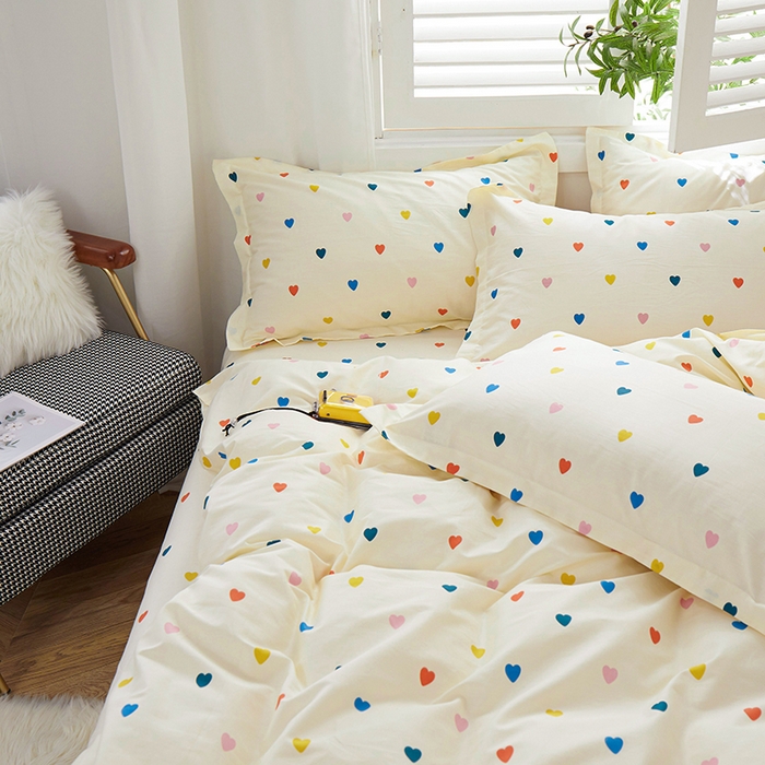91家纺网 家纺一手货源 找家纺 钰伶 全棉13372印花纯棉床单床笠款四件套（预留6厘米缩水尺寸）小桃心