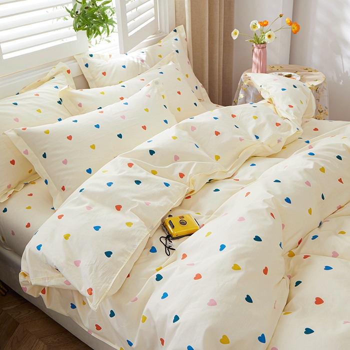 91家纺网 家纺一手货源 找家纺 钰伶 全棉13372印花纯棉床单床笠款四件套（预留6厘米缩水尺寸）小桃心
