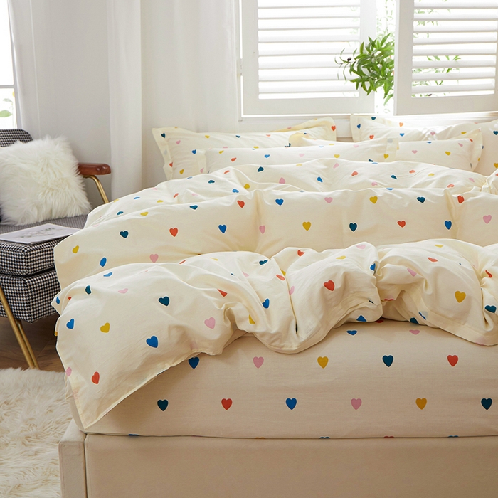 91家纺网 家纺一手货源 找家纺 钰伶 全棉13372印花纯棉床单床笠款四件套（预留6厘米缩水尺寸）小桃心