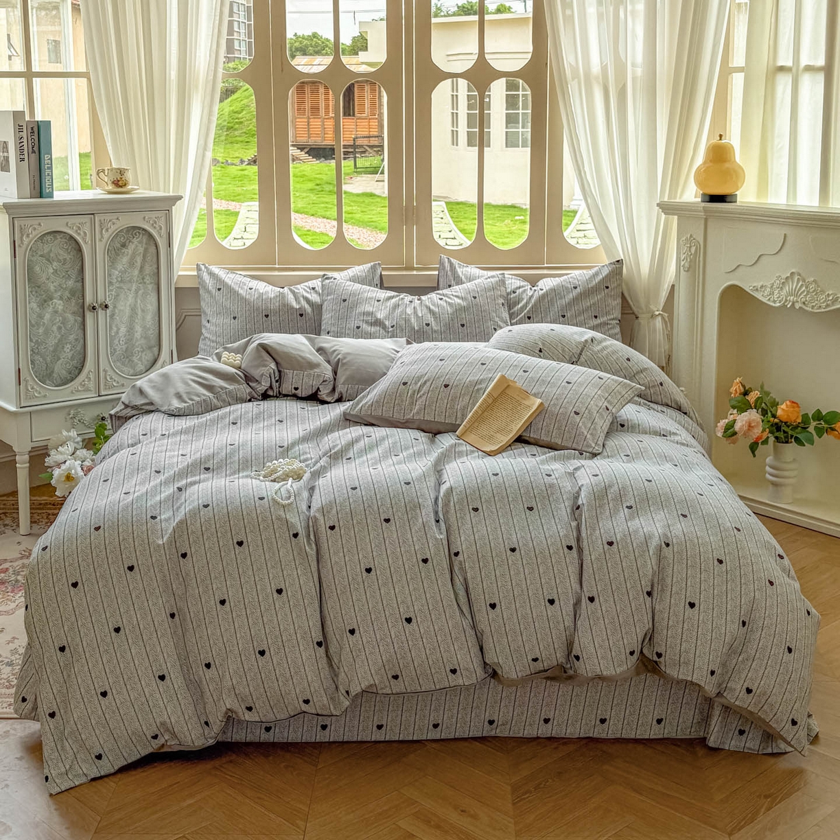 田野 2025新款全棉13360加厚磨毛印花四件套 初恋-灰