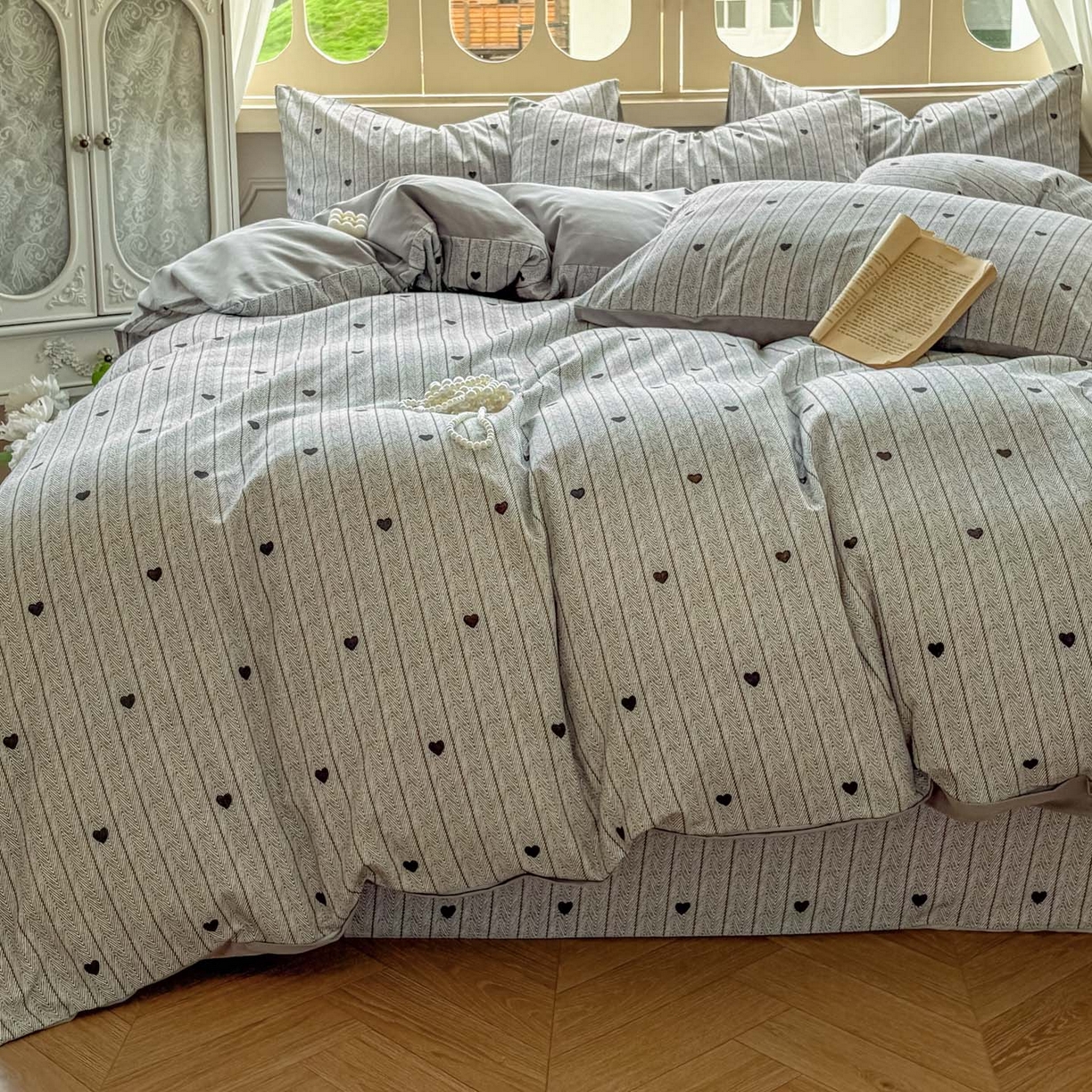 91家纺网 家纺一手货源 找家纺 田野 2025新款全棉13360加厚磨毛印花四件套 初恋-灰