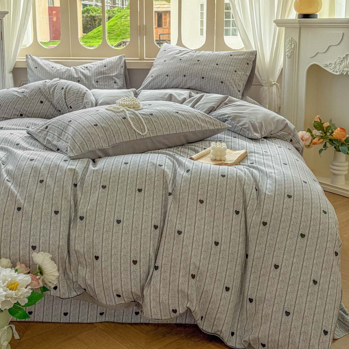 91家纺网 家纺一手货源 找家纺 田野 2025新款全棉13360加厚磨毛印花四件套 初恋-灰