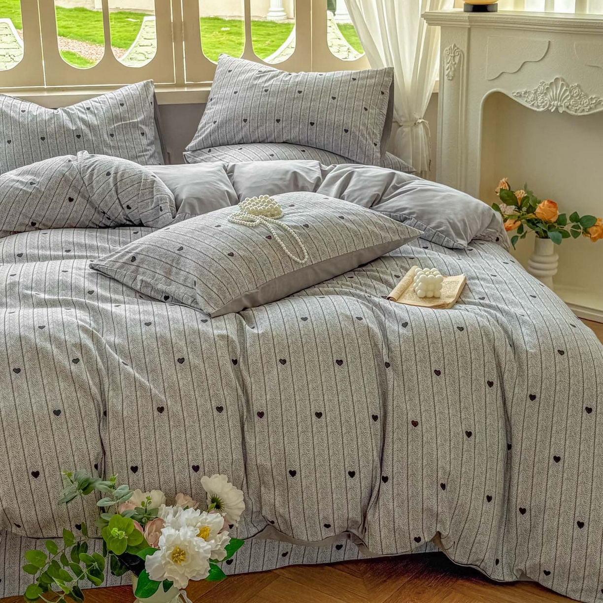 91家纺网 家纺一手货源 找家纺 田野 2025新款全棉13360加厚磨毛印花四件套 初恋-灰