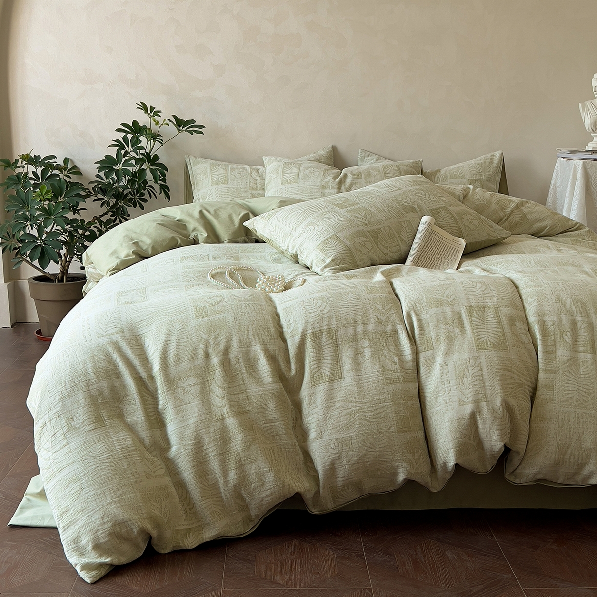 91家纺网 家纺一手货源 找家纺 （总）田野 2025新款全棉三层纱提花磨毛系列四件套