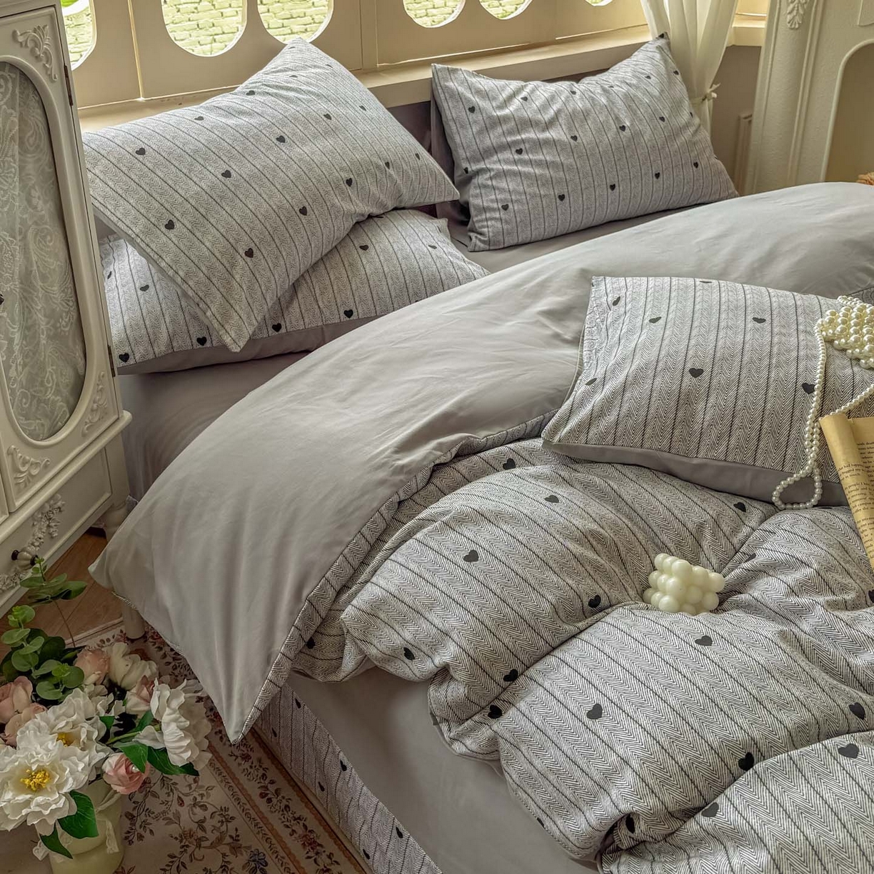 91家纺网 家纺一手货源 找家纺 田野 2025新款全棉13360加厚磨毛印花四件套 初恋-灰