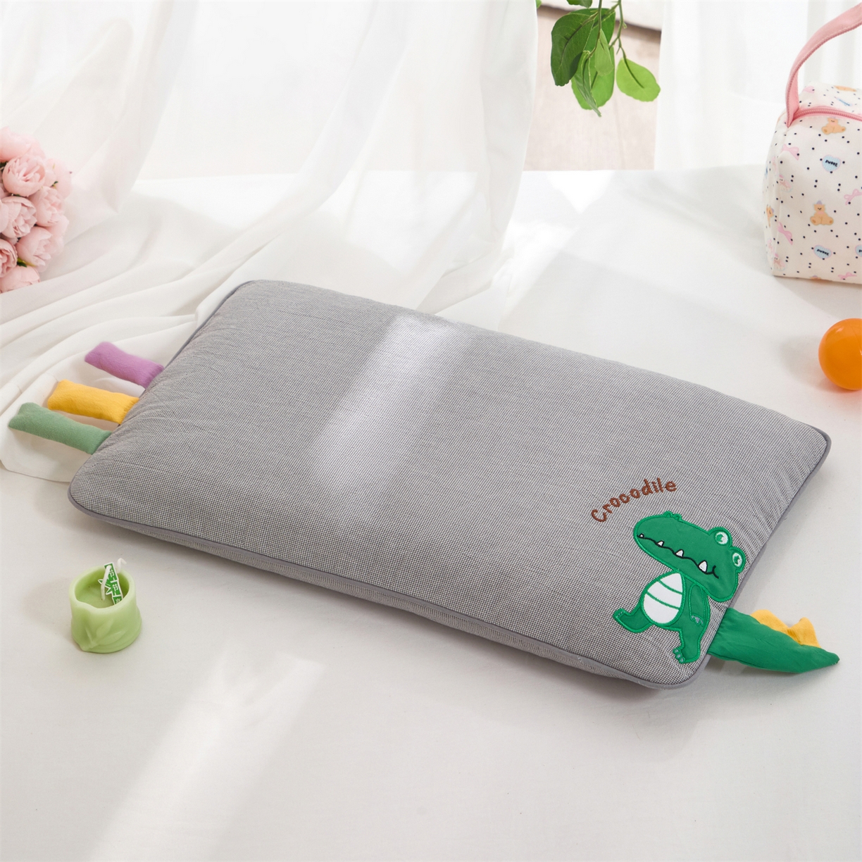 芯洲 2025新款全棉提花儿荞麦枕儿童卡通贴布绣款可爱动物派对枕头枕芯 鳄鱼先生