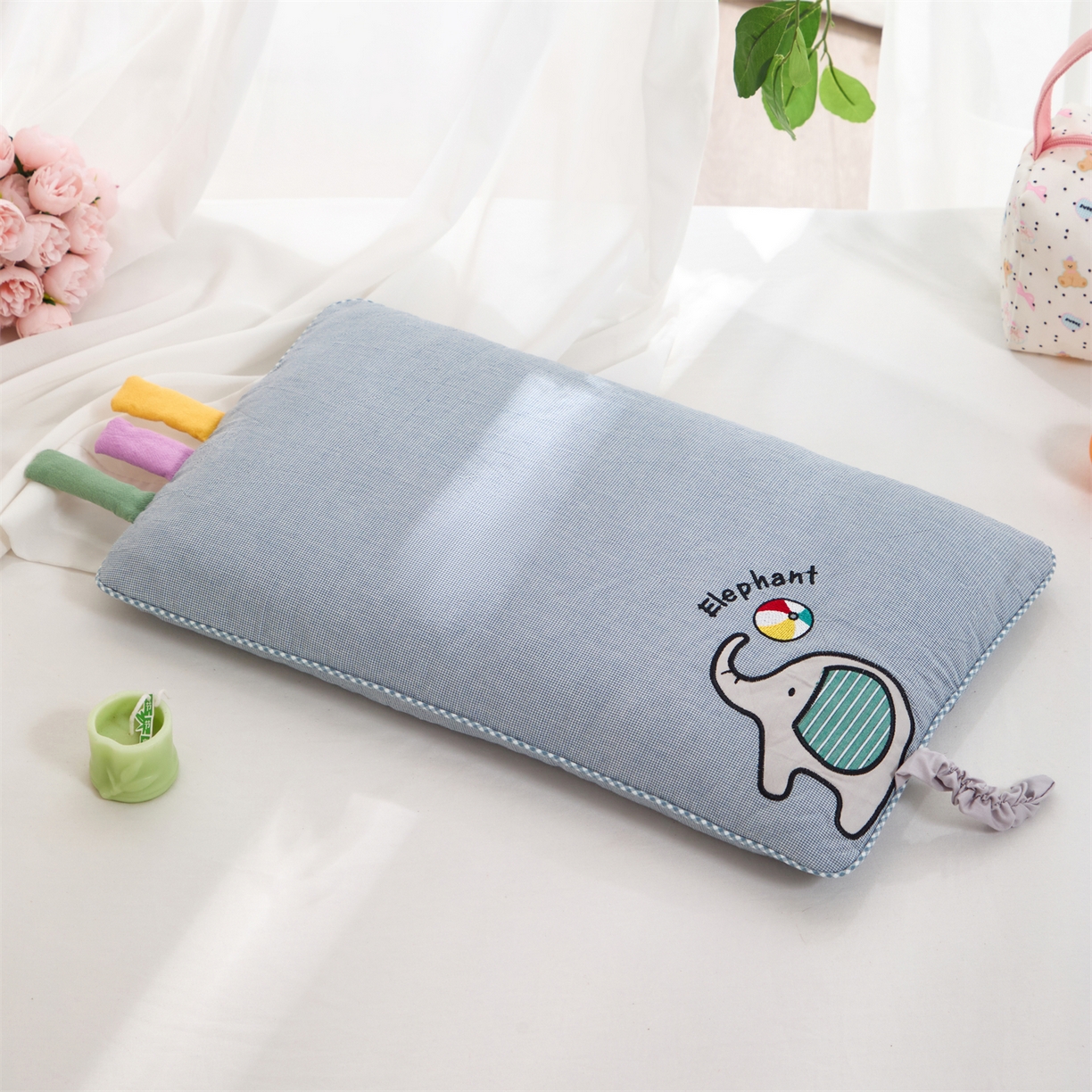 芯洲 2025新款全棉提花儿荞麦枕儿童卡通贴布绣款可爱动物派对枕头枕芯 卷卷象