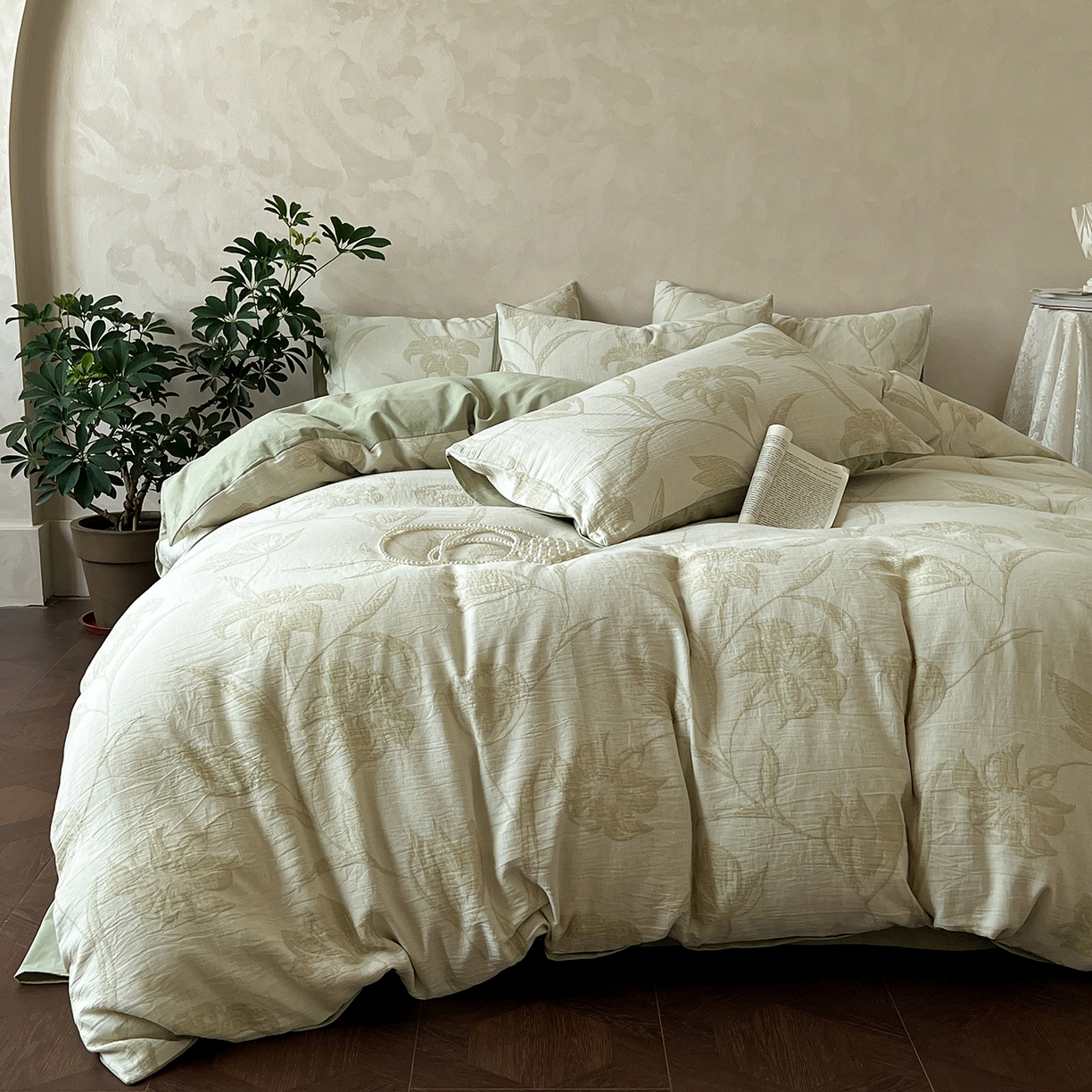 田野 2025新款全棉三层纱提花磨毛系列四件套 花影如诗