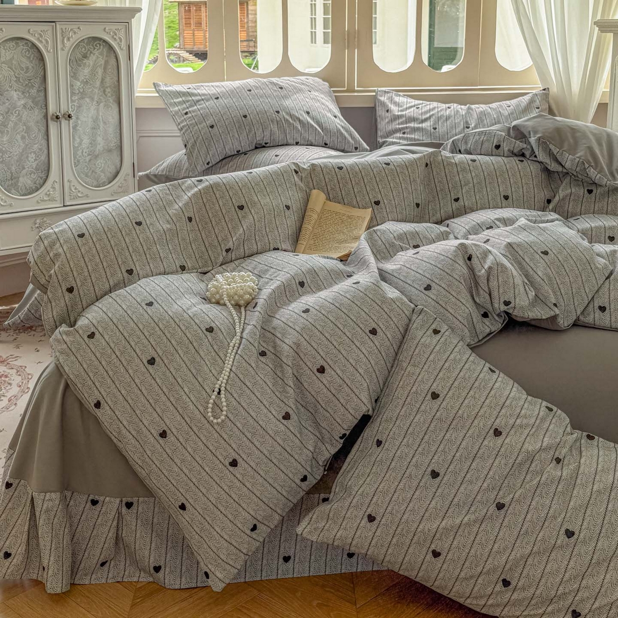 91家纺网 家纺一手货源 找家纺 田野 2025新款全棉13360加厚磨毛印花四件套 初恋-灰