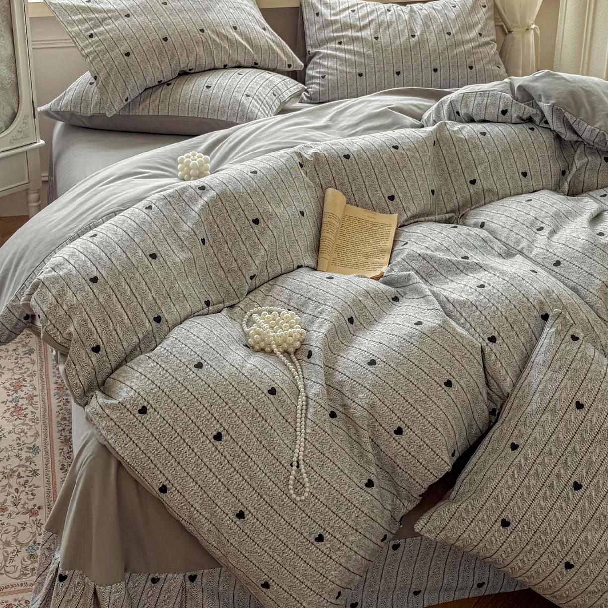 91家纺网 家纺一手货源 找家纺 田野 2025新款全棉13360加厚磨毛印花四件套 初恋-灰