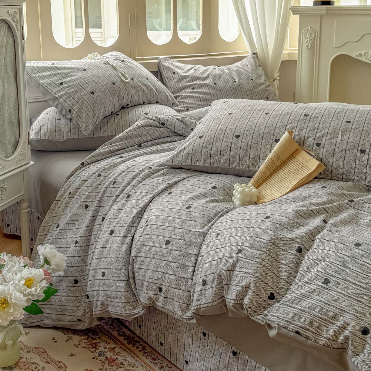 91家纺网 家纺一手货源 找家纺 田野 2025新款全棉13360加厚磨毛印花四件套 初恋-灰