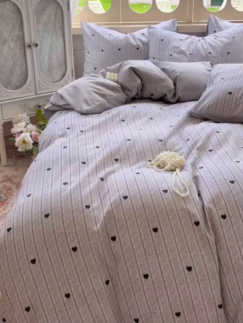 91家纺网 家纺一手货源 找家纺 田野 2025新款全棉13360加厚磨毛印花四件套 初恋-灰