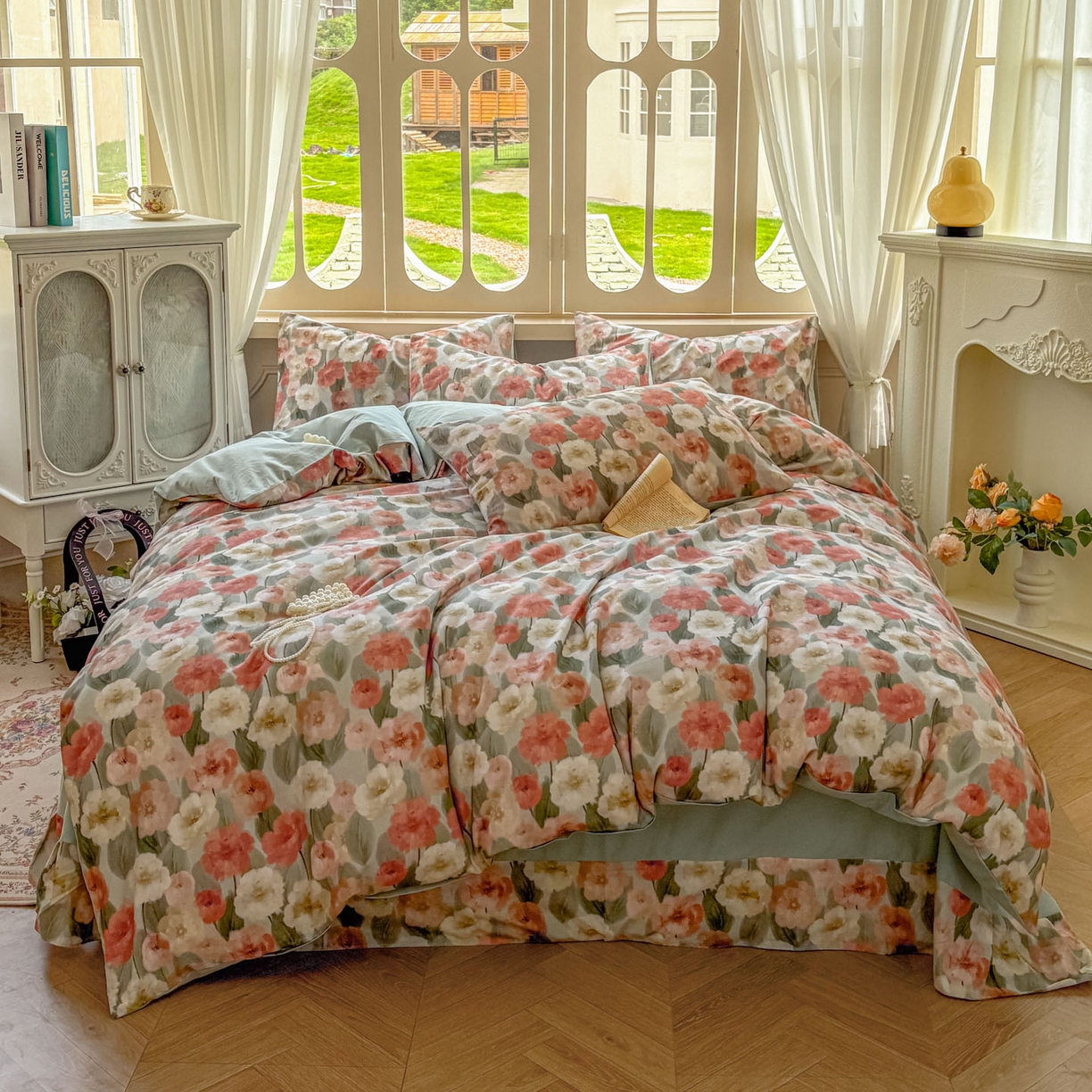 田野 2025新款全棉13360加厚磨毛印花四件套 朵唯-绿