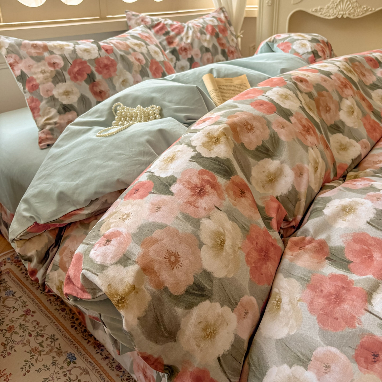 91家纺网 家纺一手货源 找家纺 田野 2025新款全棉13360加厚磨毛印花四件套 朵唯-绿