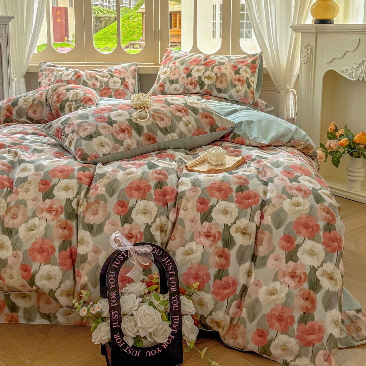 91家纺网 家纺一手货源 找家纺 田野 2025新款全棉13360加厚磨毛印花四件套 朵唯-绿