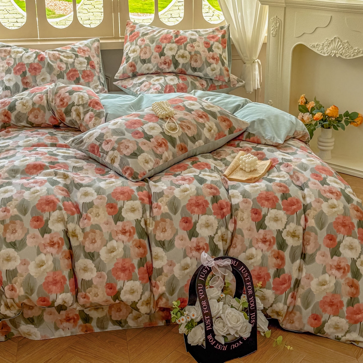 91家纺网 家纺一手货源 找家纺 田野 2025新款全棉13360加厚磨毛印花四件套 朵唯-绿