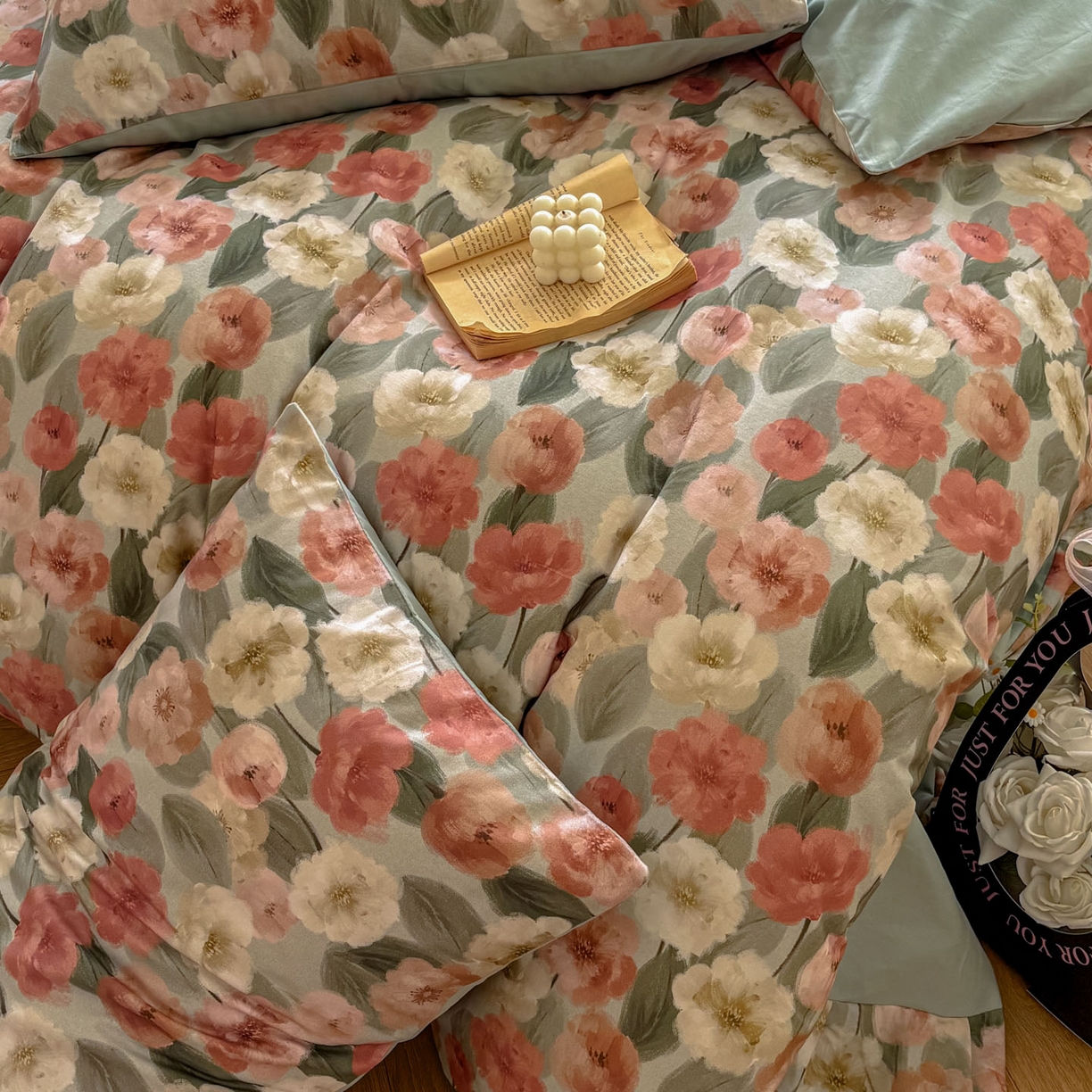 91家纺网 家纺一手货源 找家纺 田野 2025新款全棉13360加厚磨毛印花四件套 朵唯-绿