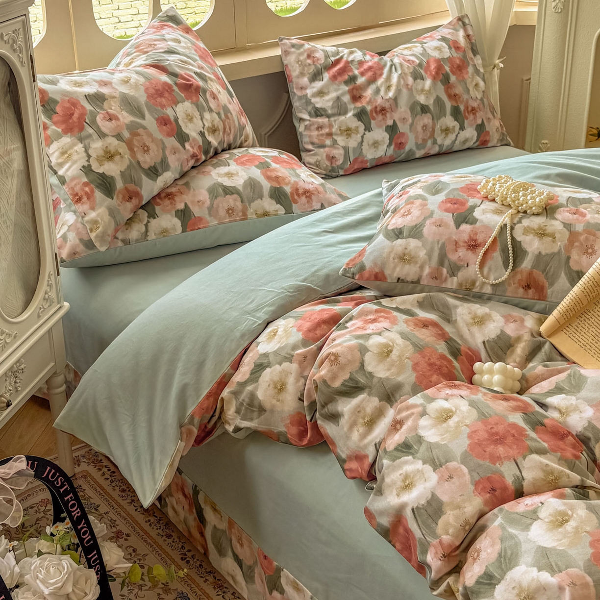 91家纺网 家纺一手货源 找家纺 田野 2025新款全棉13360加厚磨毛印花四件套 朵唯-绿