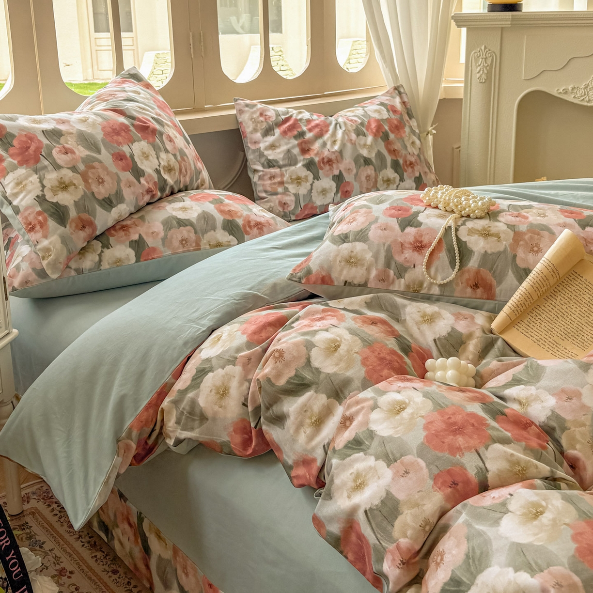 91家纺网 家纺一手货源 找家纺 田野 2025新款全棉13360加厚磨毛印花四件套 朵唯-绿