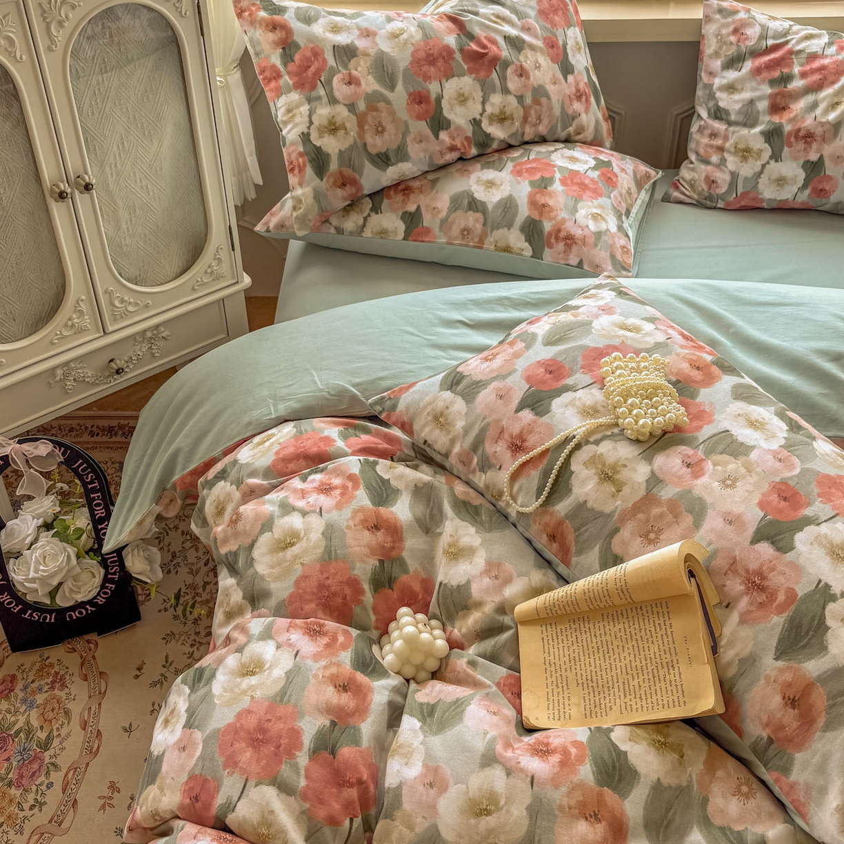 91家纺网 家纺一手货源 找家纺 田野 2025新款全棉13360加厚磨毛印花四件套 朵唯-绿