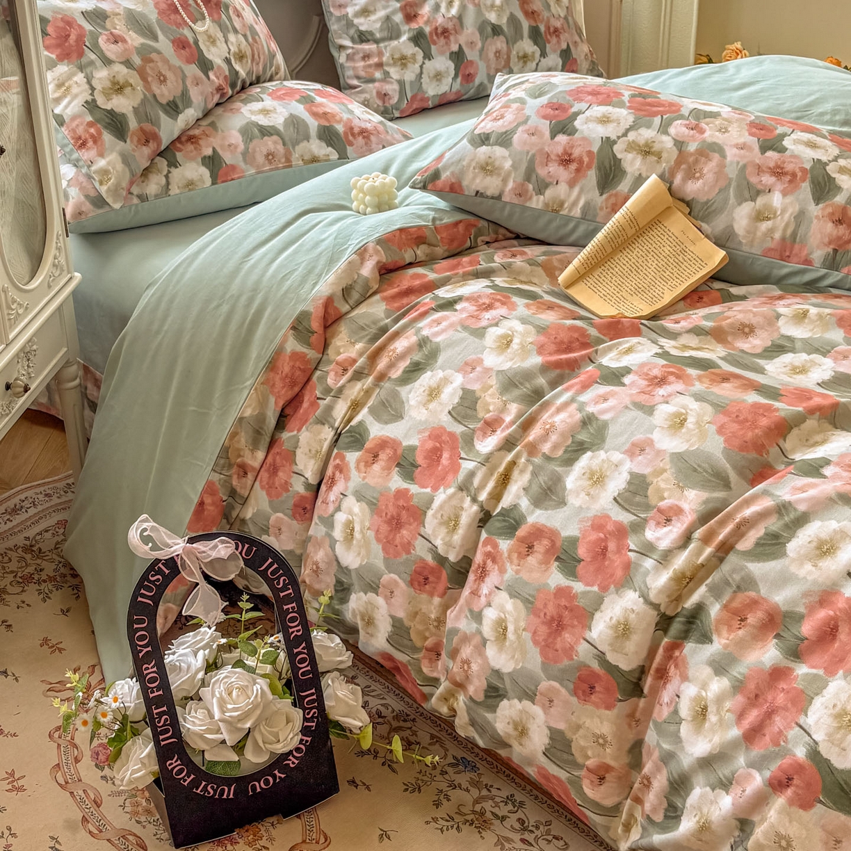 91家纺网 家纺一手货源 找家纺 田野 2025新款全棉13360加厚磨毛印花四件套 朵唯-绿