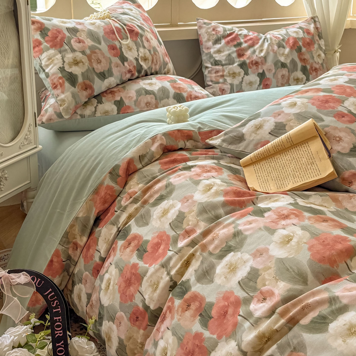 91家纺网 家纺一手货源 找家纺 田野 2025新款全棉13360加厚磨毛印花四件套 朵唯-绿